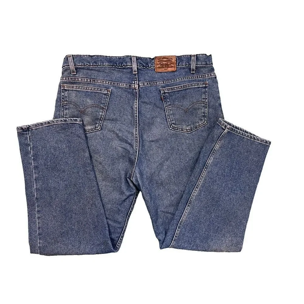 * Vintage Levis 540 Jeans Mens 42x30 Flex Blue Denim Relaxed Fit Brown Tab